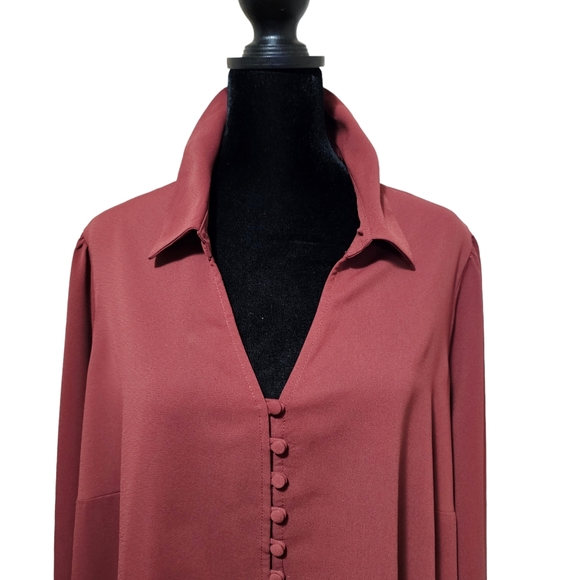 ALFANI Women's  Button-down Brick Red Tunic Blouse 2X - Picture 2 of 5